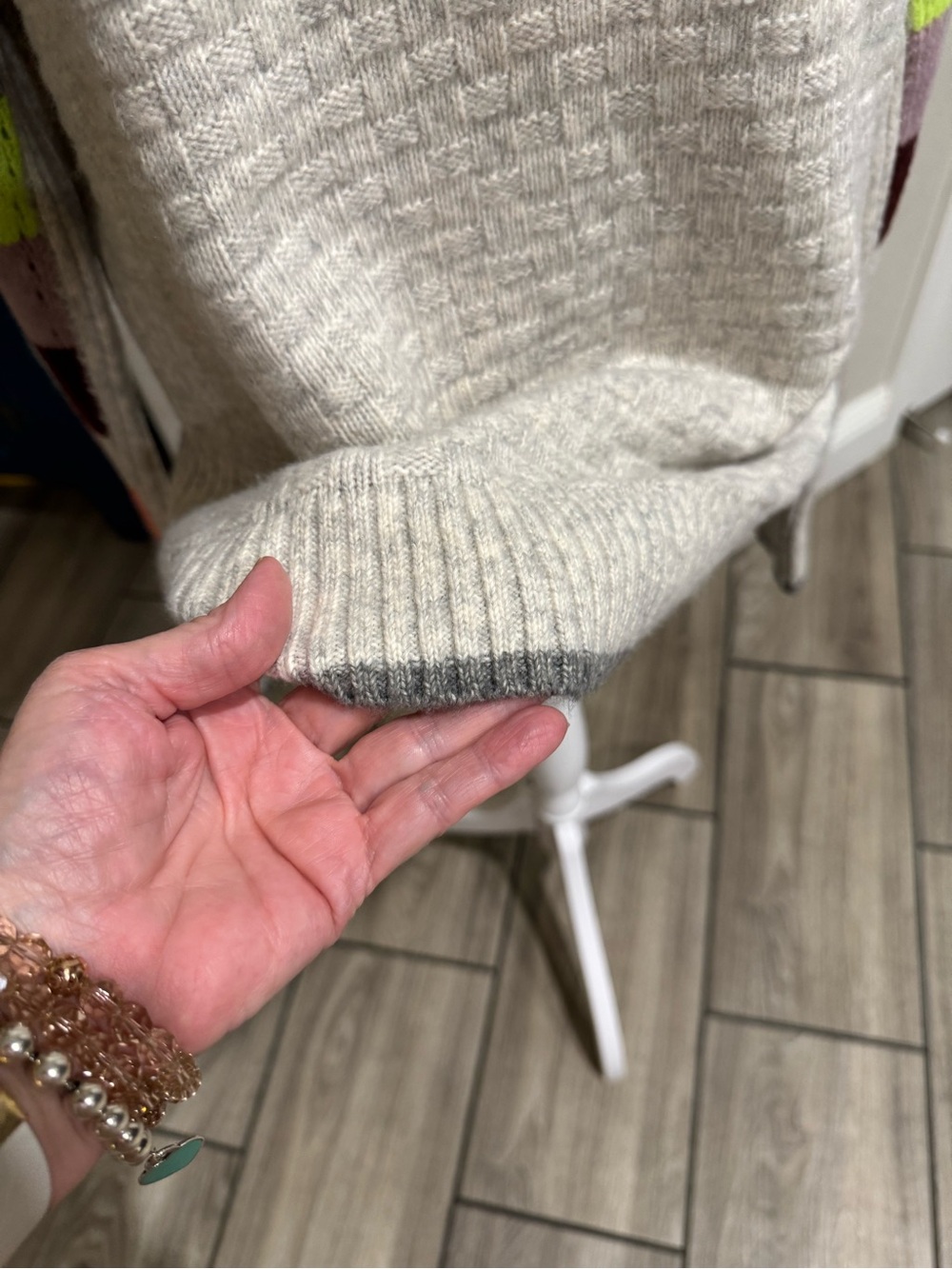 CAbi Light Gray Quarter Zip Sweater with Neon and Berry Sleeve Blocks - Picture 5 of 7